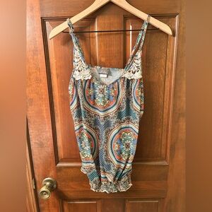 Dots VTG Y2K Multicolor Boho Floral tank Top. Size L